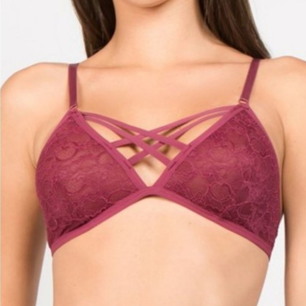 Women's Lace Wine Cross-Over Bralette Size Small
